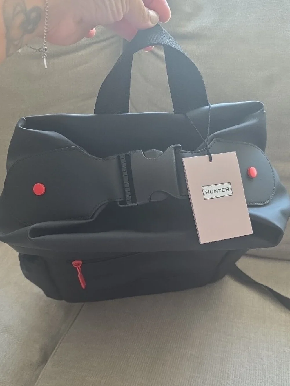 Hunter Black Backpack with Red Zipper Accent